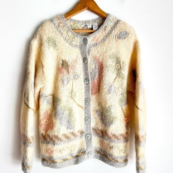 Liz Claiborne Sweaters - Liz Claiborne Wool Mohair Blend Pastel Floral Cardigan S